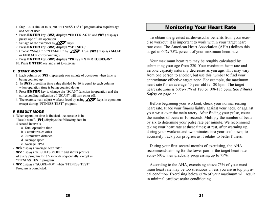 Keys Fitness CM850U owner manual Monitoring Your Heart Rate, Start Mode 