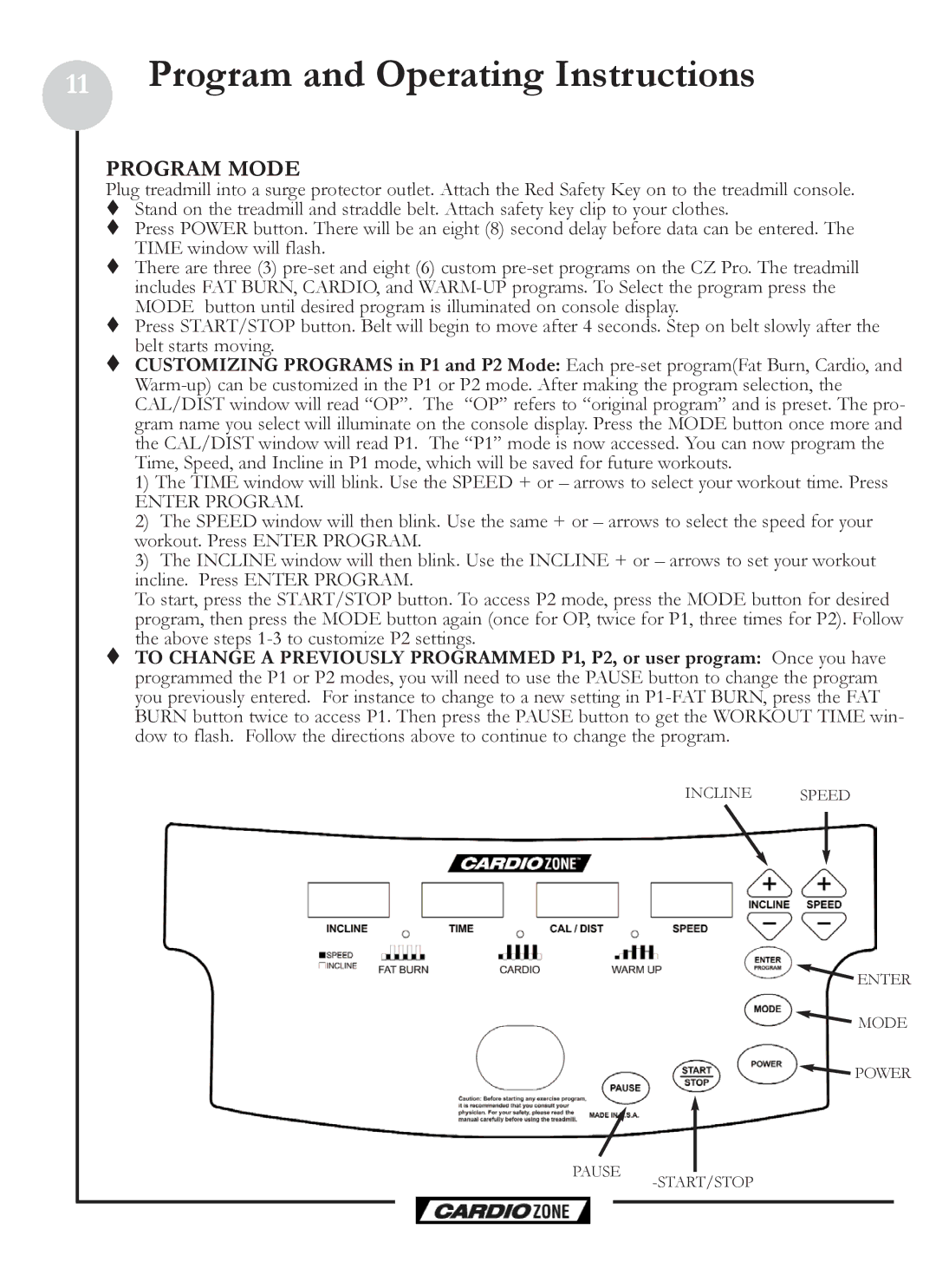 Keys Fitness CZ PRO owner manual Program Mode, Enter Program 