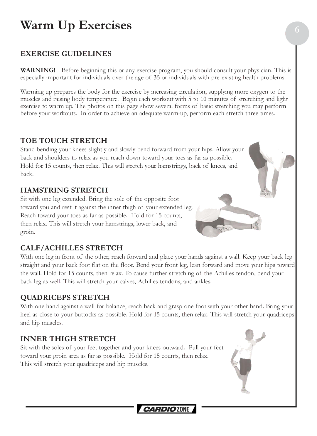 Keys Fitness CZ PRO owner manual Warm Up Exercises 