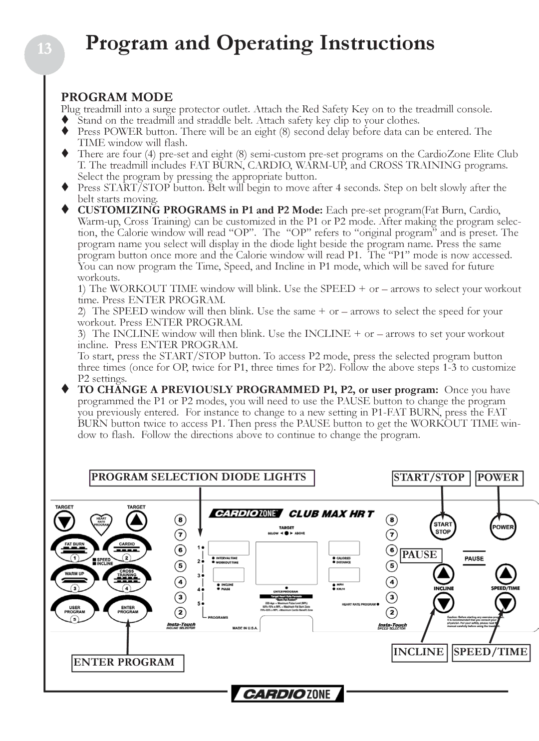 Keys Fitness CZCLUBMAX owner manual Program Mode 