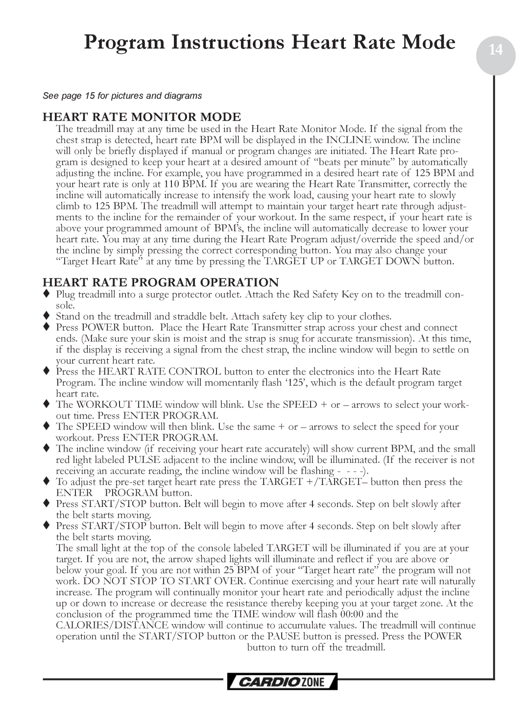 Keys Fitness CZCLUBMAX Program Instructions Heart Rate Mode, Heart Rate Monitor Mode, Heart Rate Program Operation 