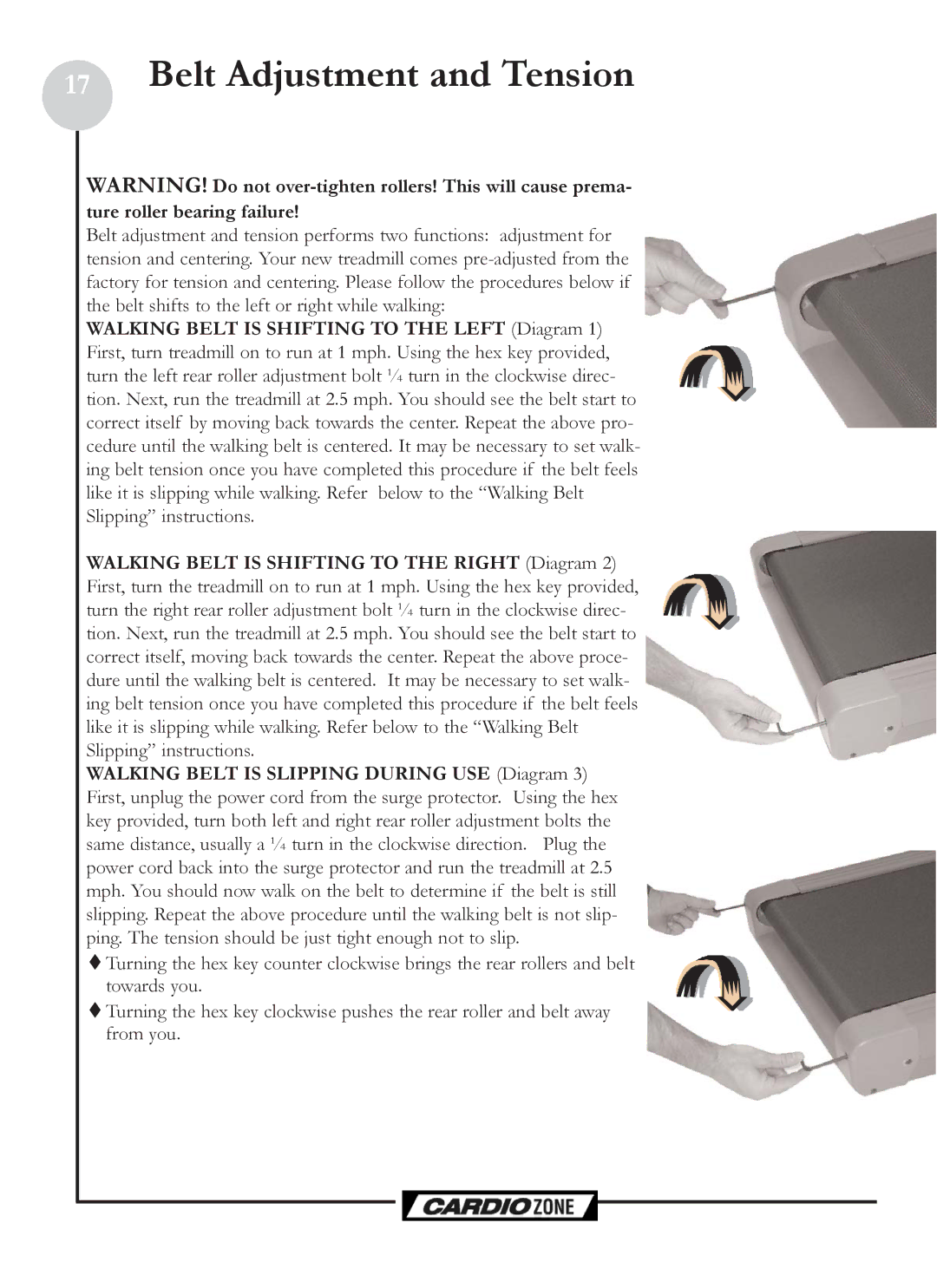 Keys Fitness CZCLUBMAX owner manual Belt Adjustment and Tension 