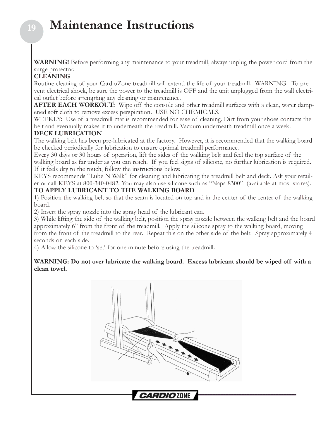 Keys Fitness CZCLUBMAX owner manual Maintenance Instructions, Cleaning 