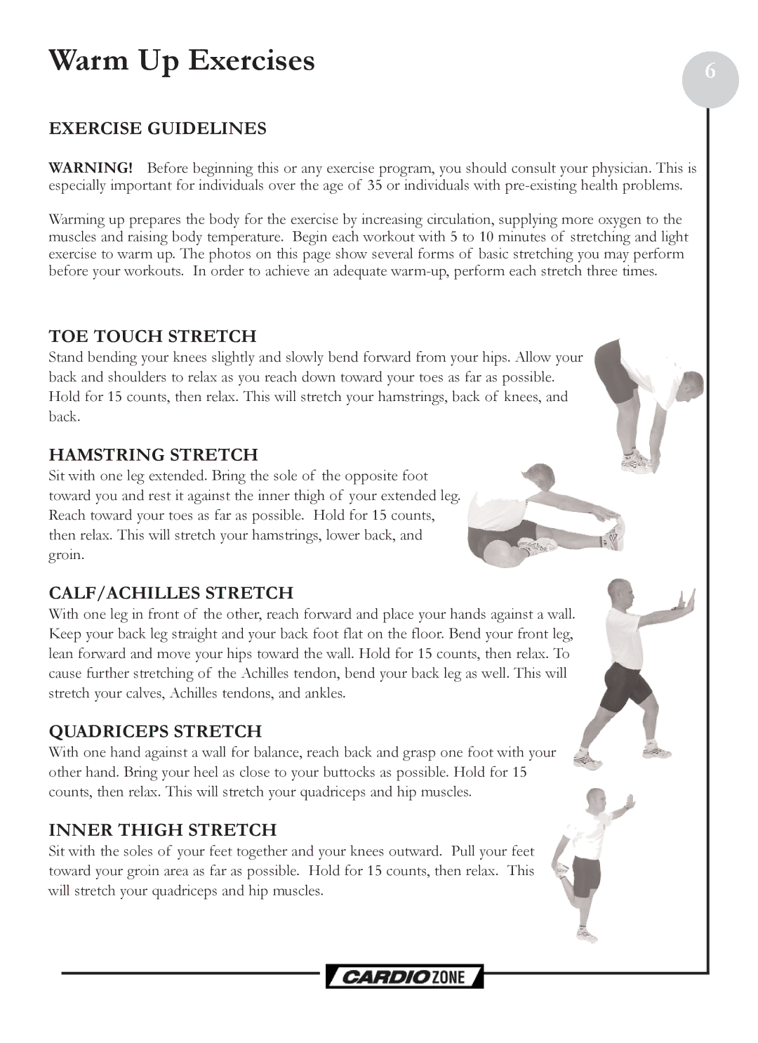 Keys Fitness CZCLUBMAX owner manual Warm Up Exercises 