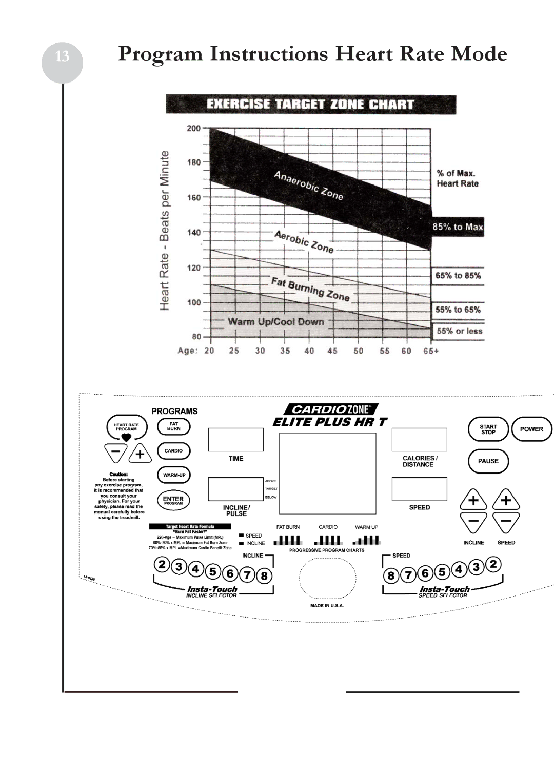 Keys Fitness CZE Plus owner manual Program Instructions Heart Rate Mode 