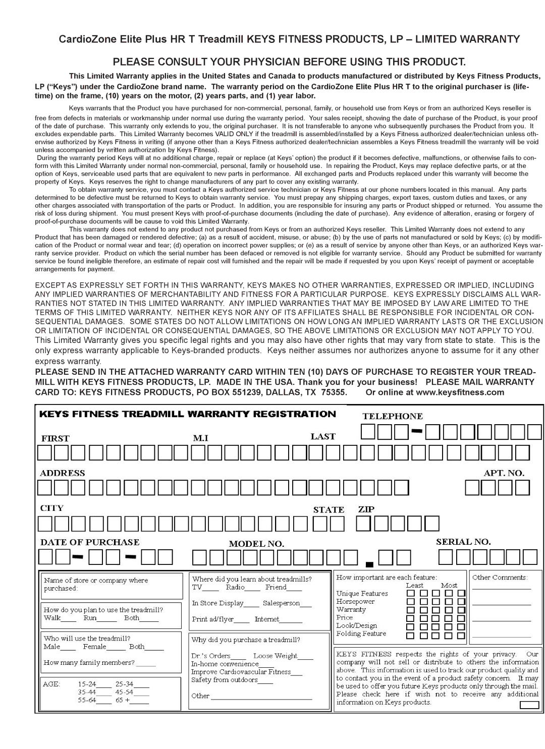 Keys Fitness CZE Plus owner manual Please Consult Your Physician Before Using this Product 