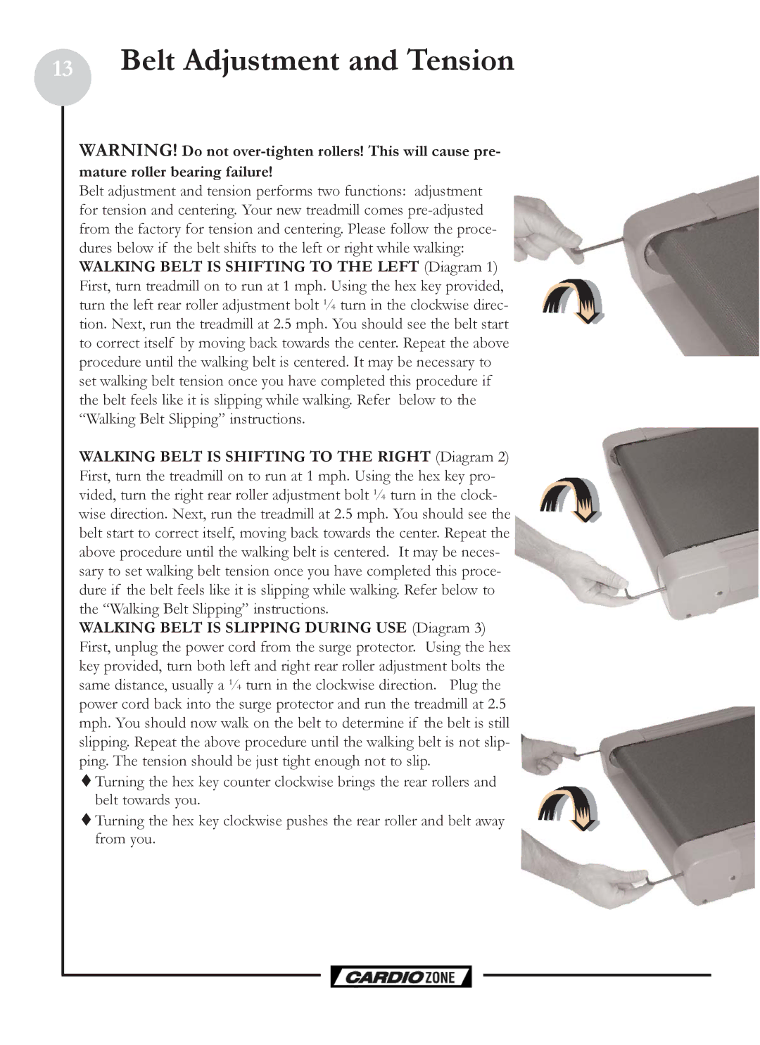 Keys Fitness CZE owner manual Belt Adjustment and Tension 