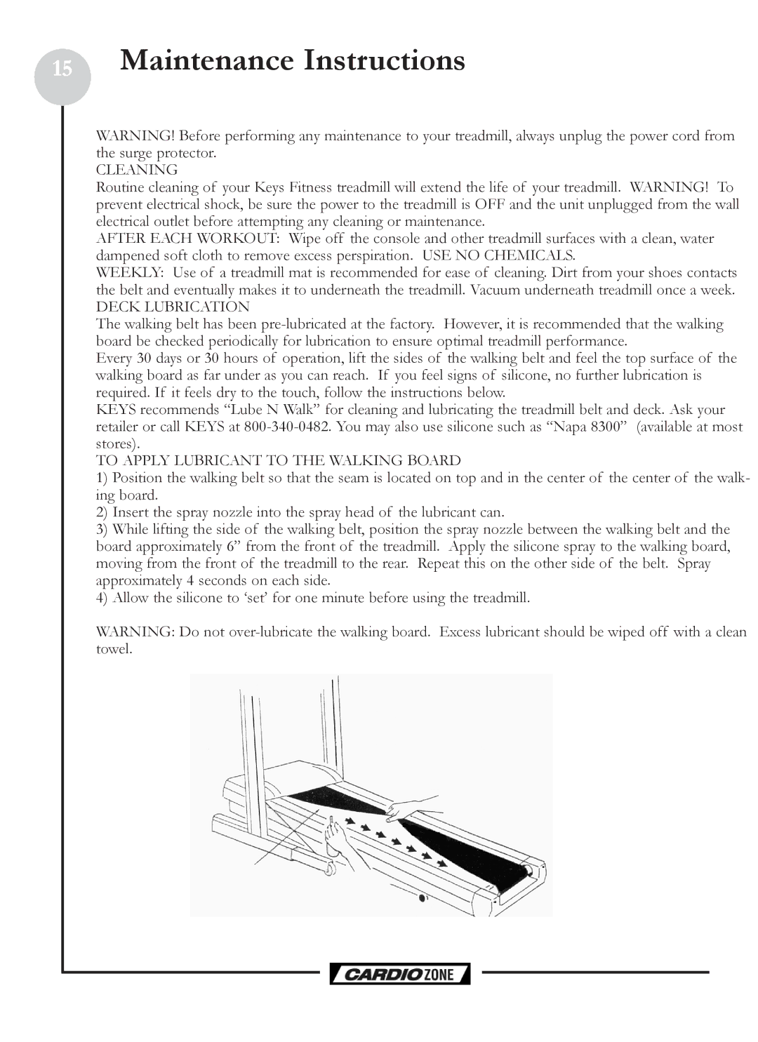 Keys Fitness CZE owner manual Maintenance Instructions, Cleaning 