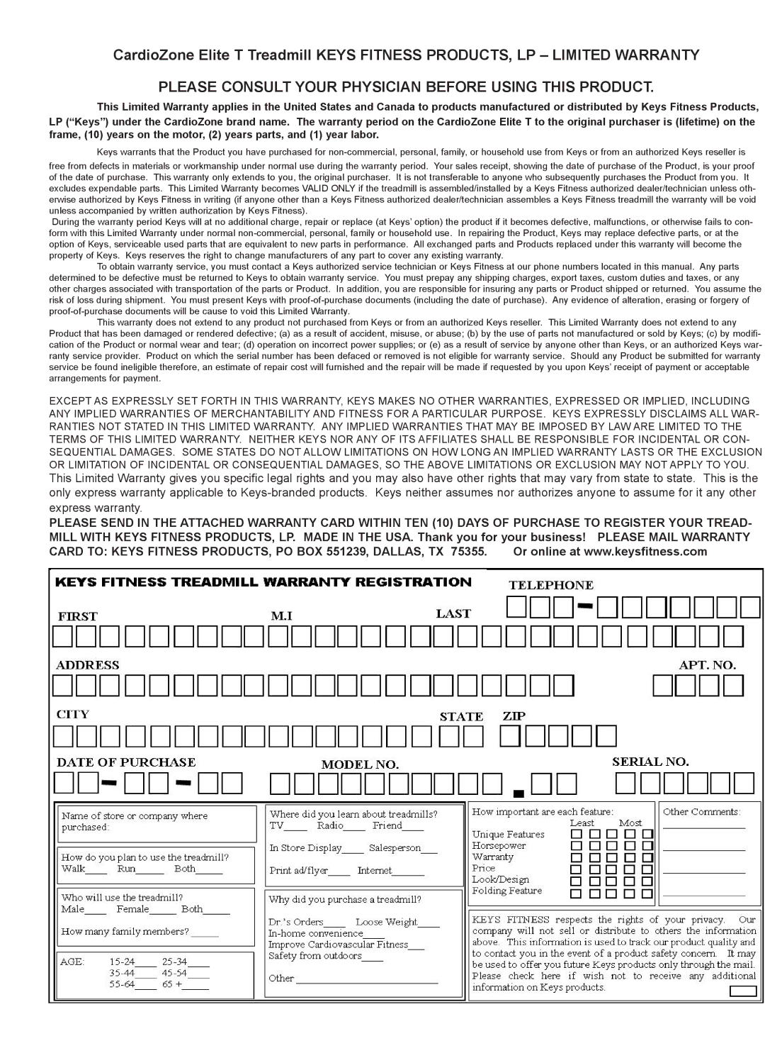 Keys Fitness CZE owner manual Please Consult Your Physician Before Using this Product 