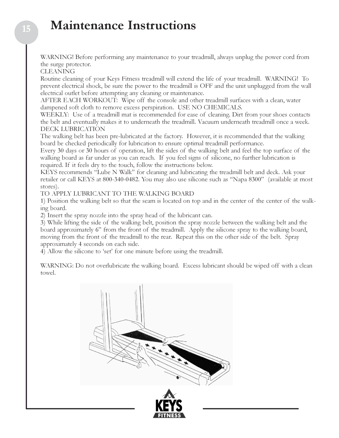 Keys Fitness DCV100 owner manual Maintenance Instructions, Cleaning 