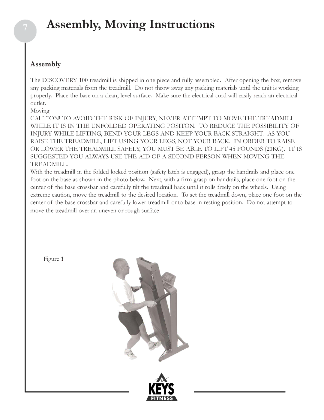 Keys Fitness DCV100 owner manual Assembly, Moving Instructions 