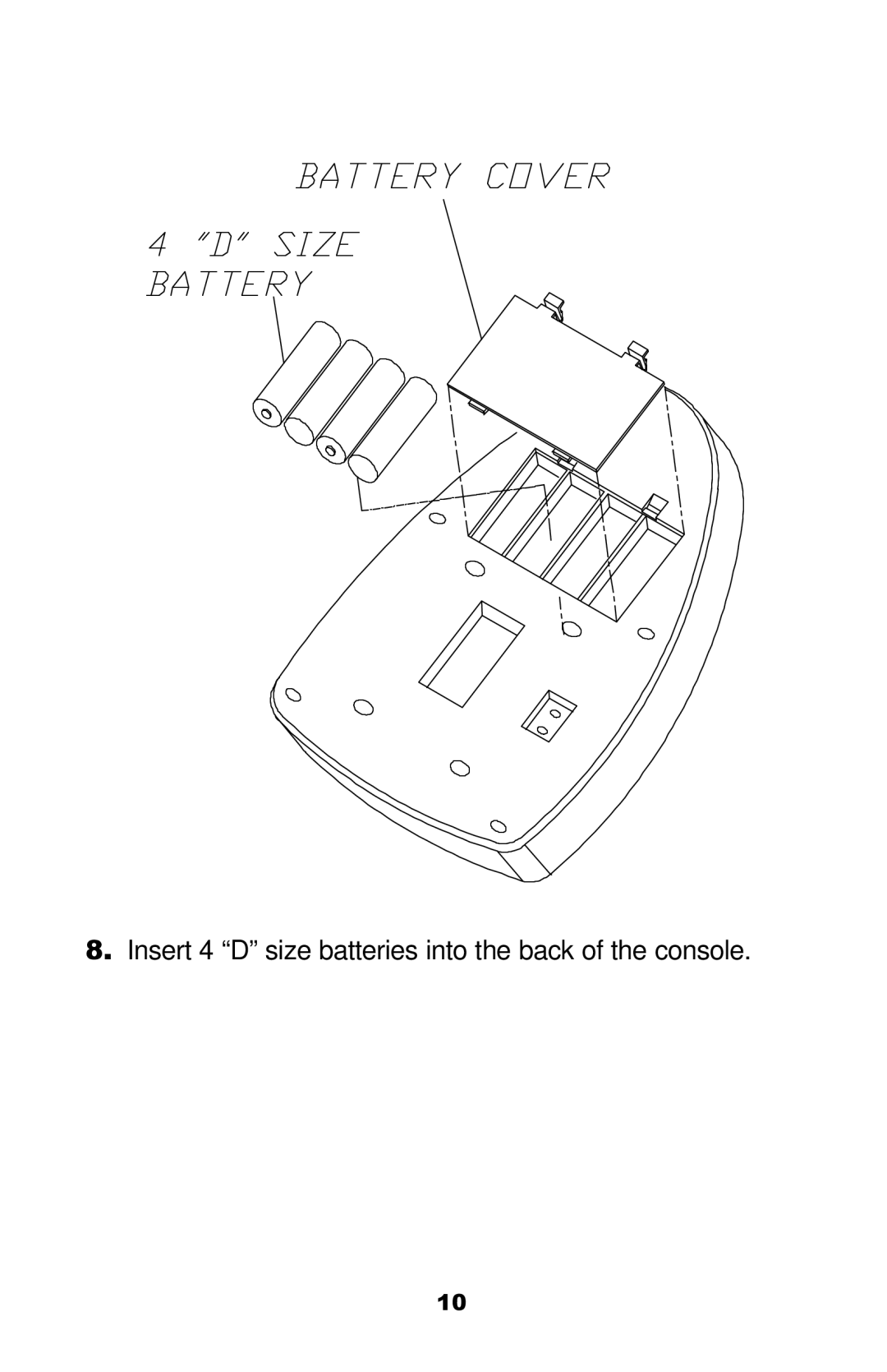 Keys Fitness Discovery 6.0R owner manual Insert 4 D size batteries into the back of the console 