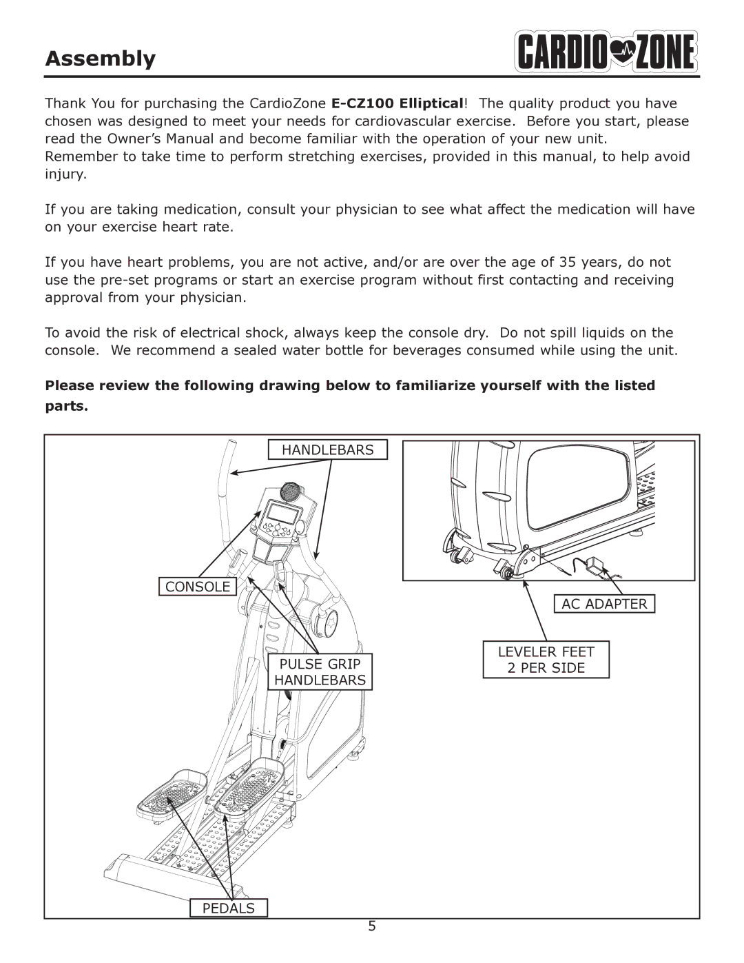 Keys Fitness E-CZ100 owner manual Assembly 