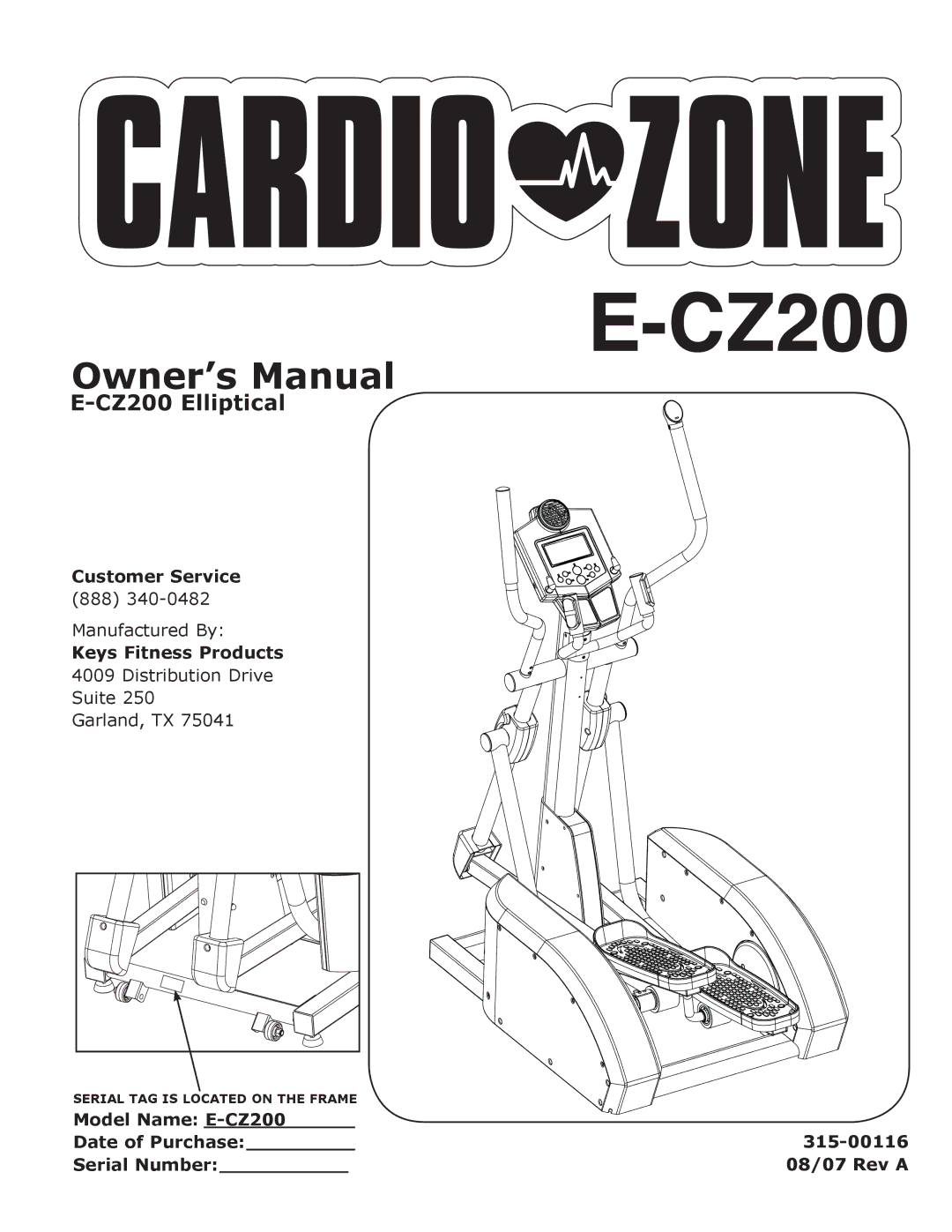 Keys Fitness E-CZ200 owner manual CZ200 Elliptical 