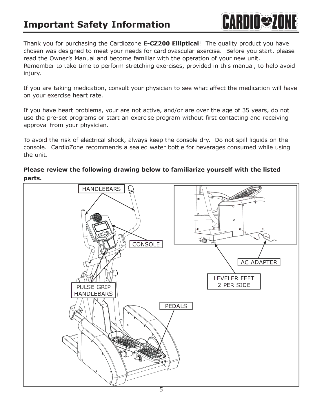 Keys Fitness E-CZ200 owner manual Important Safety Information 