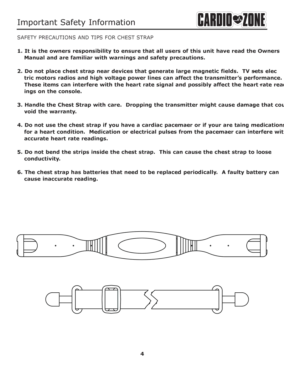 Keys Fitness E-CZ400 owner manual Safety Precautions and Tips for Chest Strap 