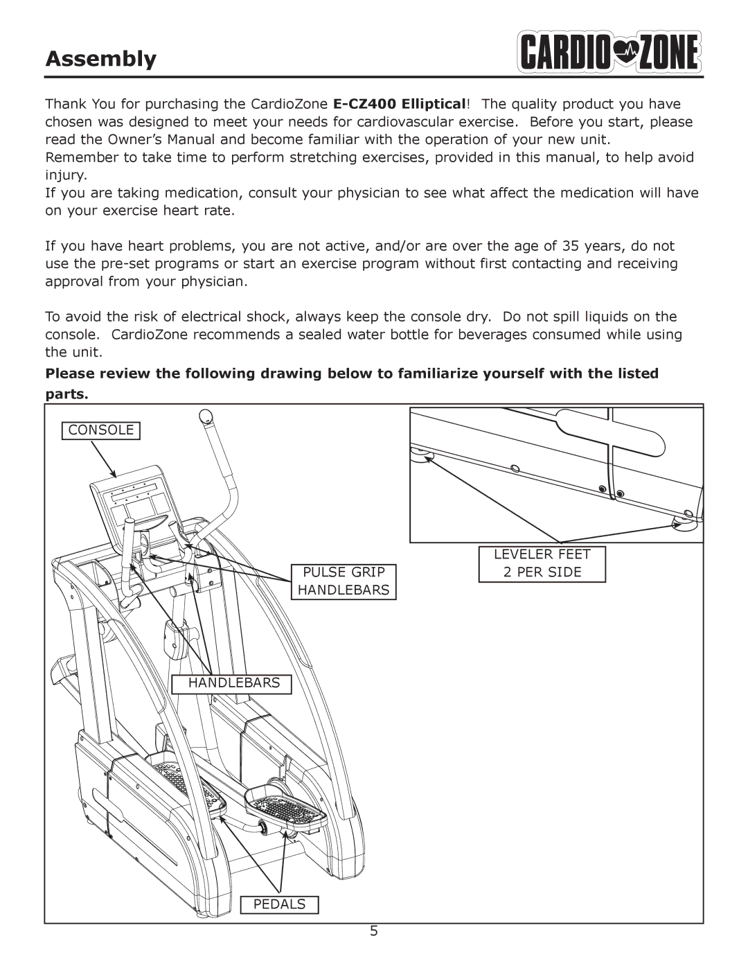 Keys Fitness E-CZ400 owner manual Assembly 