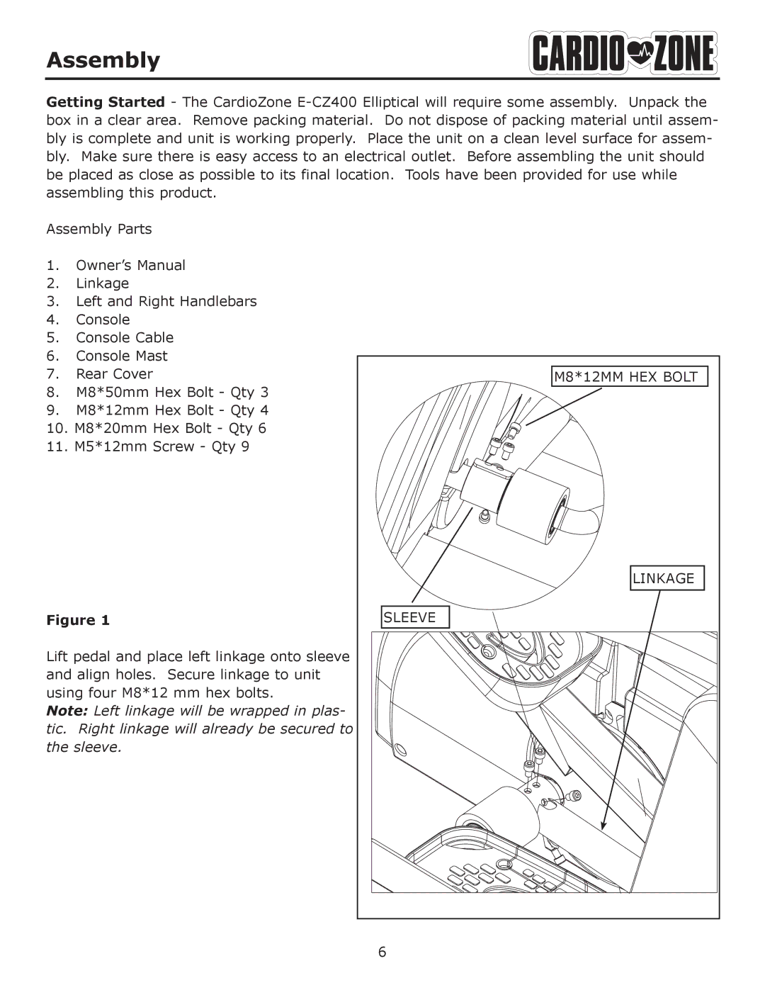 Keys Fitness E-CZ400 owner manual Linkage 