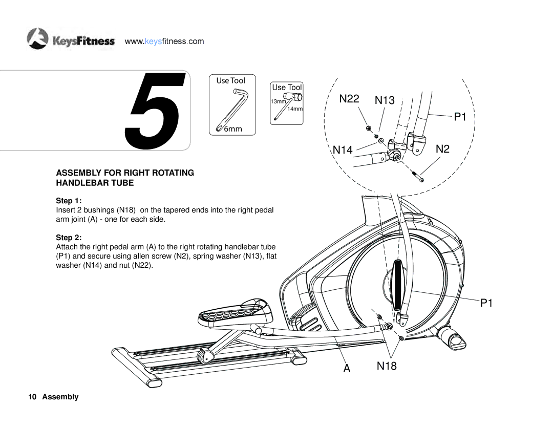 Keys Fitness E2-0 owner manual Assembly for Right Rotating Handlebar Tube 