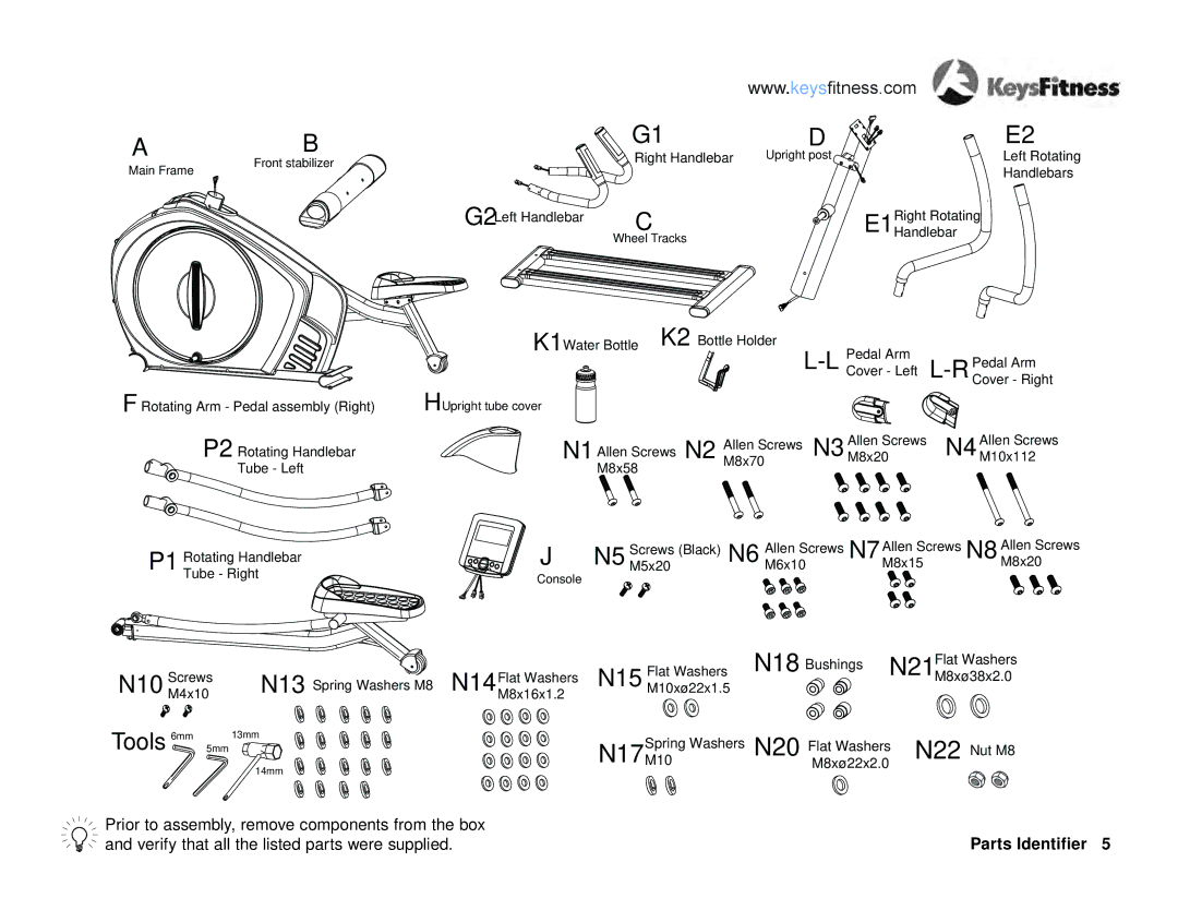 Keys Fitness E2-0 owner manual Tools 6mm 