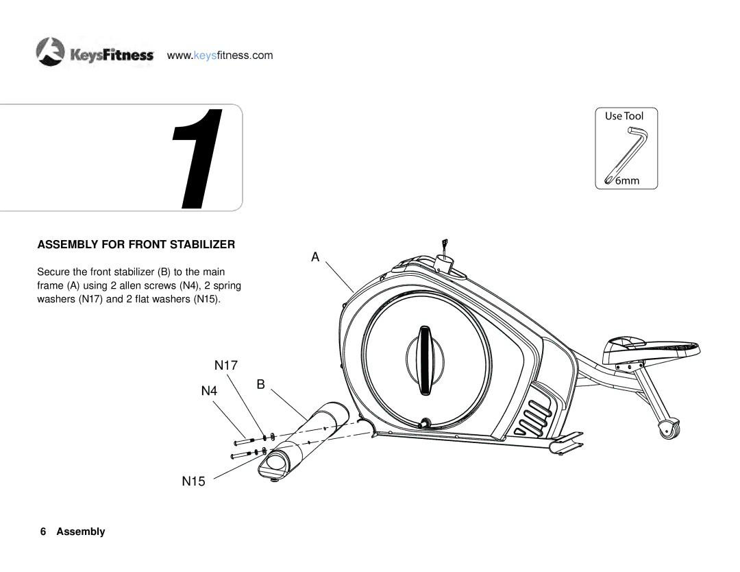 Keys Fitness E2-0 owner manual N17 N4 B N15, Assembly for Front Stabilizer 