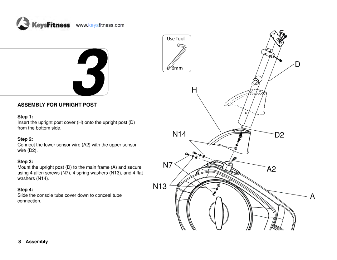 Keys Fitness E2-0 owner manual N14 N13, Assembly for Upright Post 