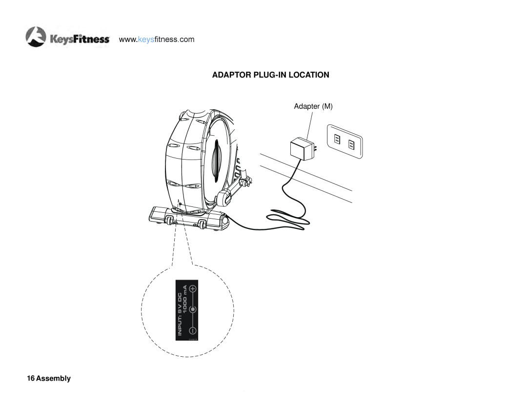 Keys Fitness E2-0 owner manual Adaptor Plug-In Location, Assembly 