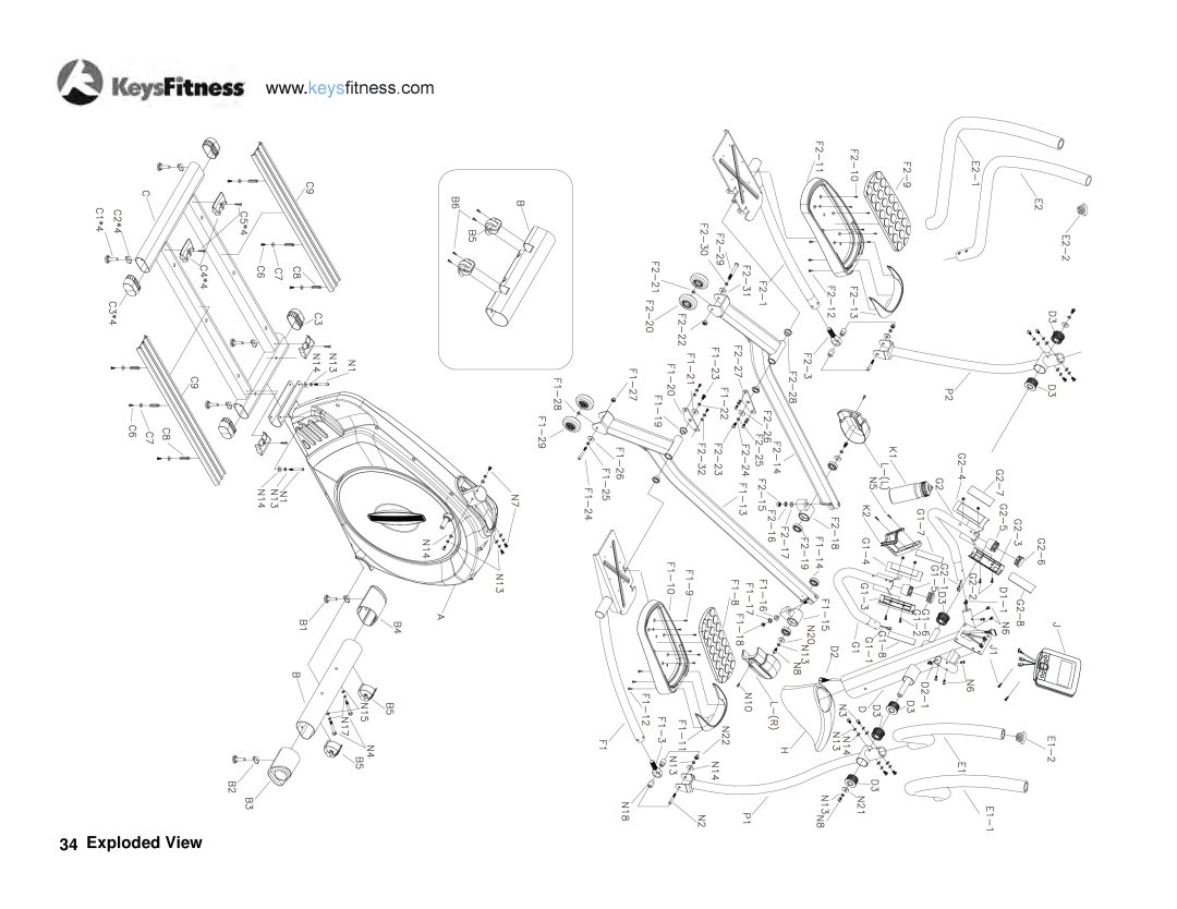 Keys Fitness E2-0 owner manual View, Exploded 