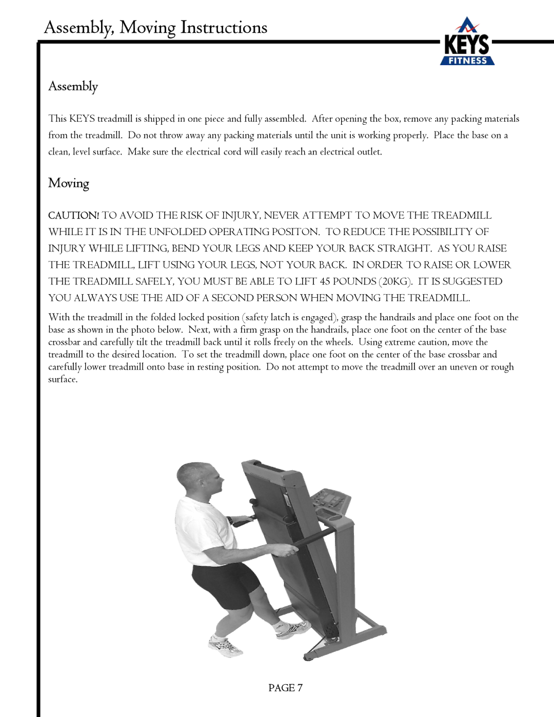 Keys Fitness EC1500-C owner manual Assembly, Moving Instructions 