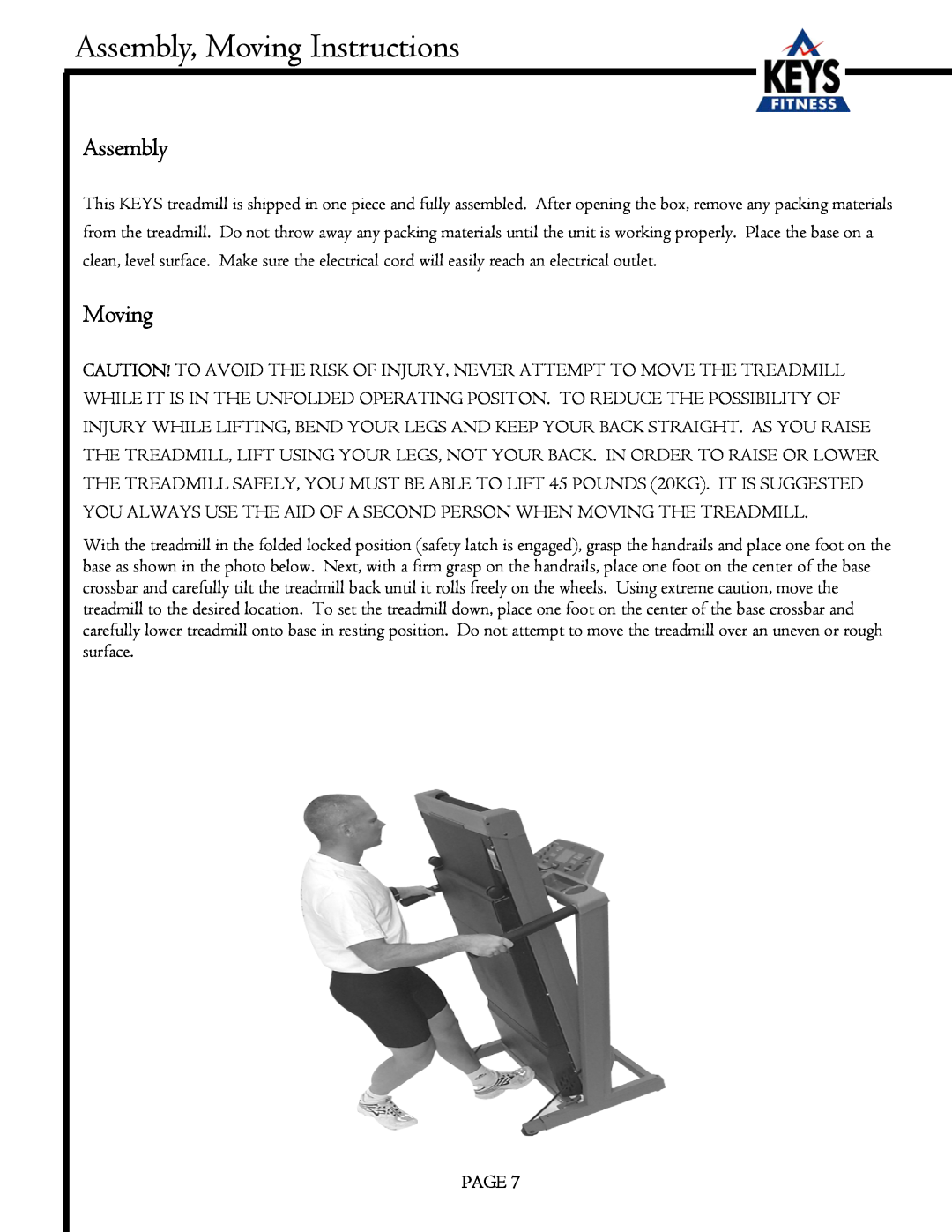 Keys Fitness EC1500-C owner manual Assembly, Moving Instructions, Page 