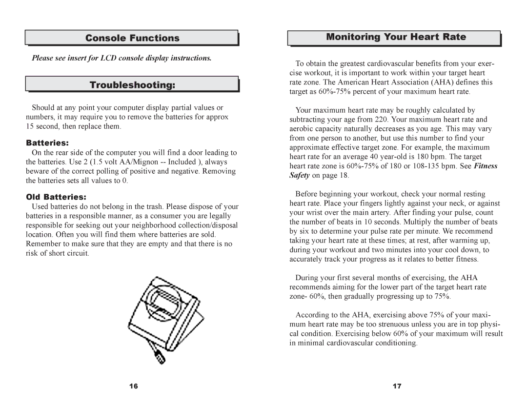 Keys Fitness ET520D owner manual Troubleshooting, Monitoring Your Heart Rate, Old Batteries 