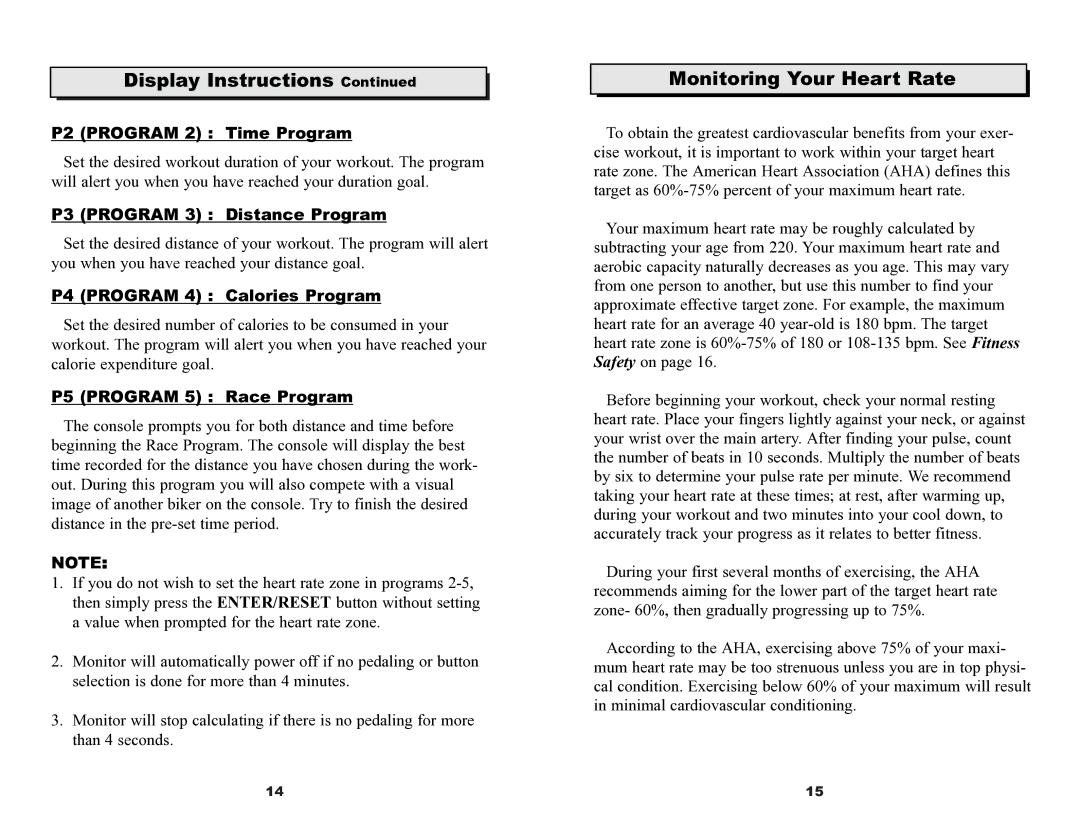 Keys Fitness ET530D owner manual Display Instructions, Monitoring Your Heart Rate 