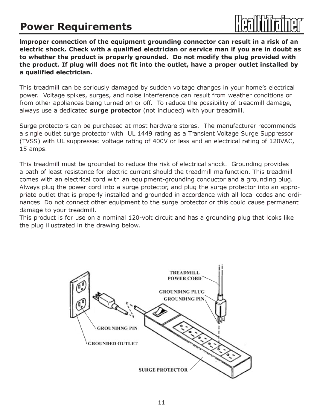 Keys Fitness HT-740T owner manual Power Requirements 