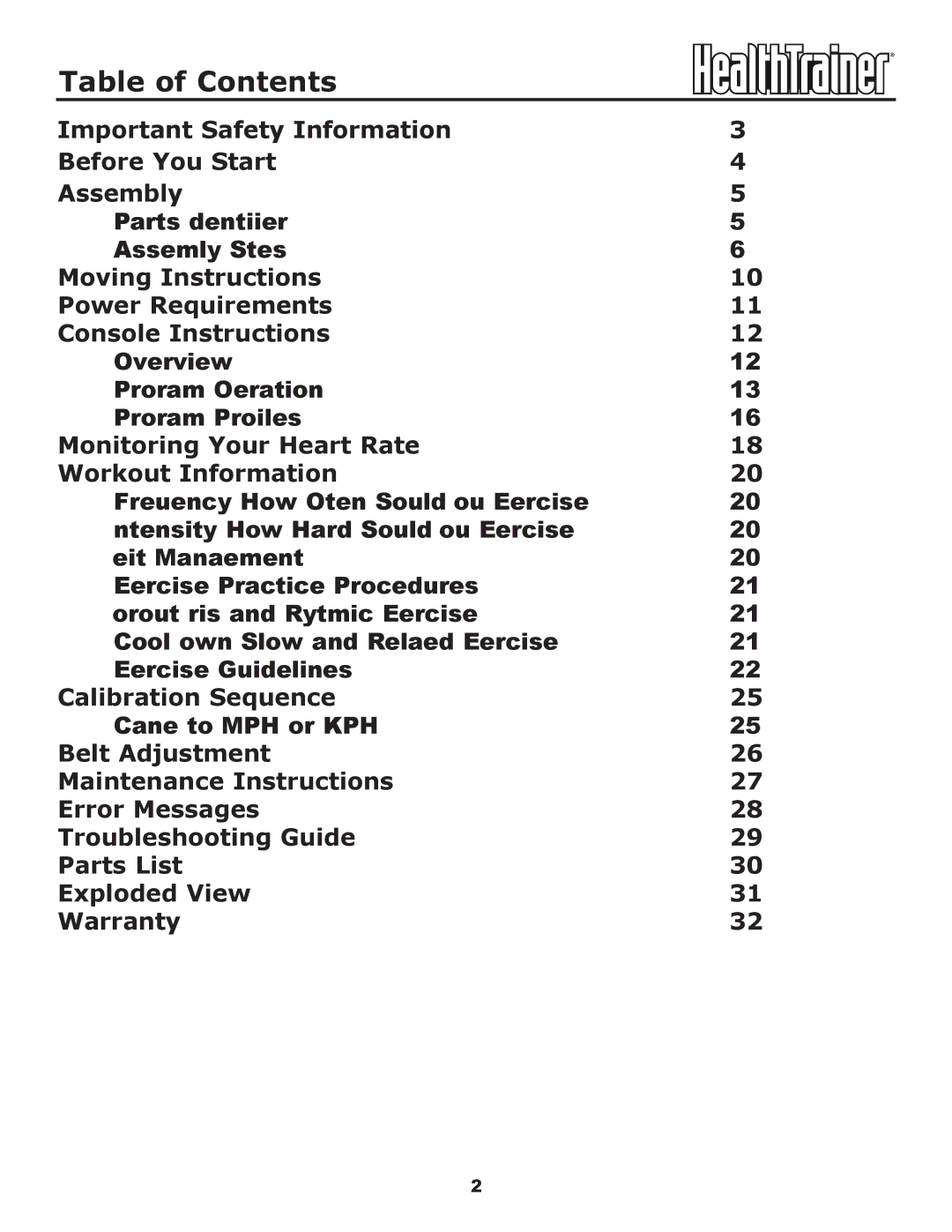 Keys Fitness HT-740T owner manual Table of Contents 