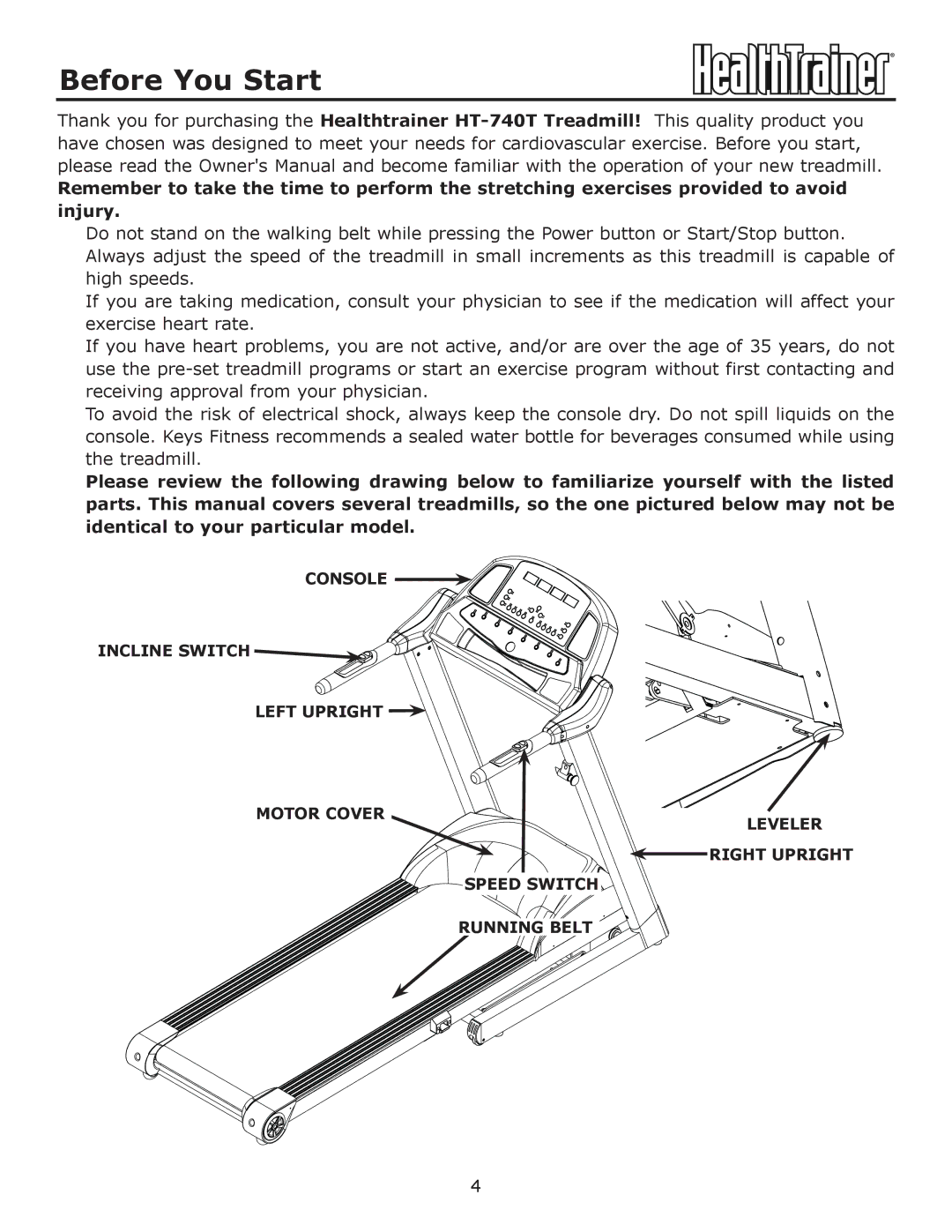 Keys Fitness HT-740T owner manual Before You Start 