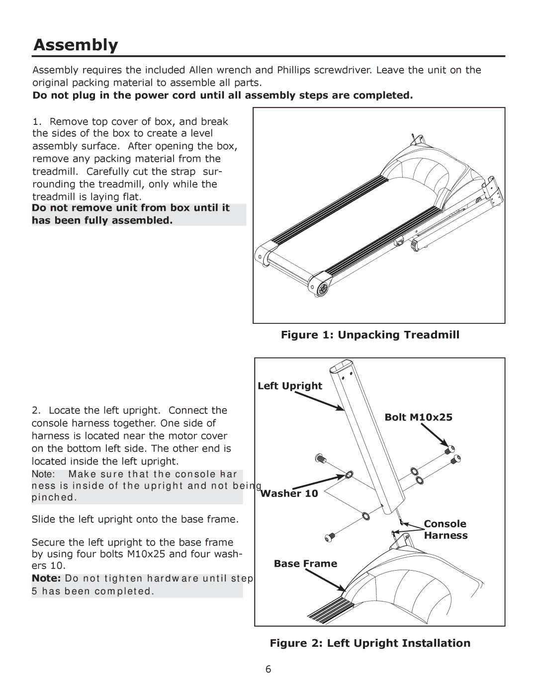 Keys Fitness HT-740T owner manual Assembly, Unpacking Treadmill 