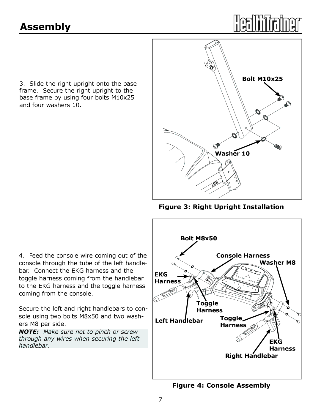 Keys Fitness HT-740T owner manual Bolt M10x25 Washer, Ekg 