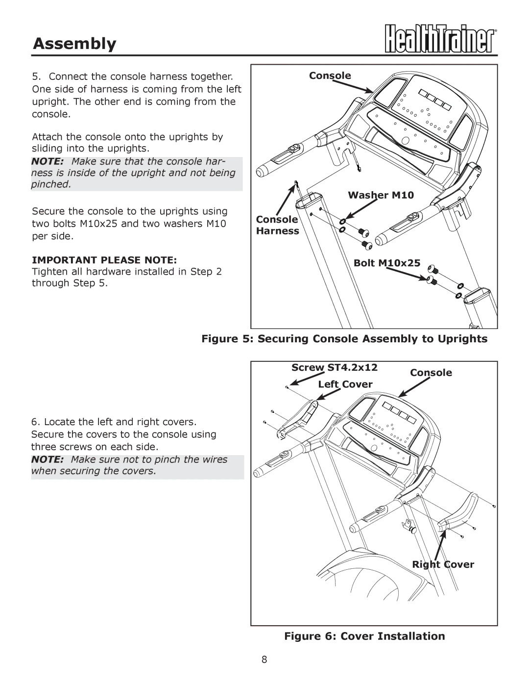 Keys Fitness HT-740T owner manual Securing Console Assembly to Uprights, Important Please Note 