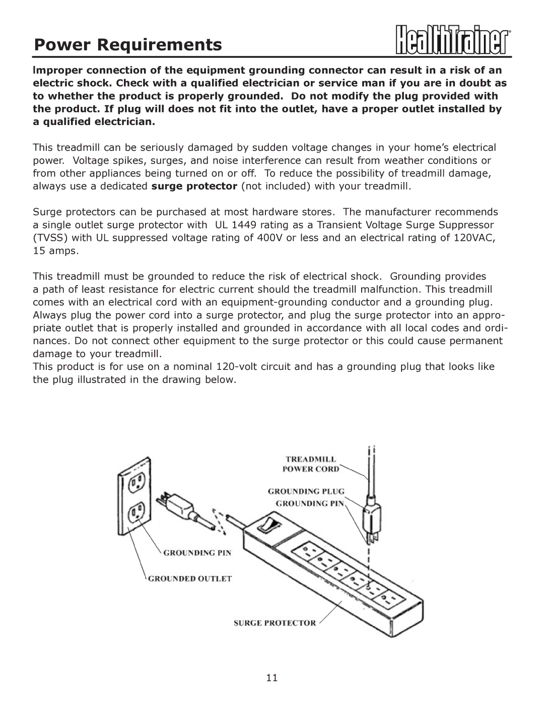 Keys Fitness HT-760T owner manual Power Requirements 