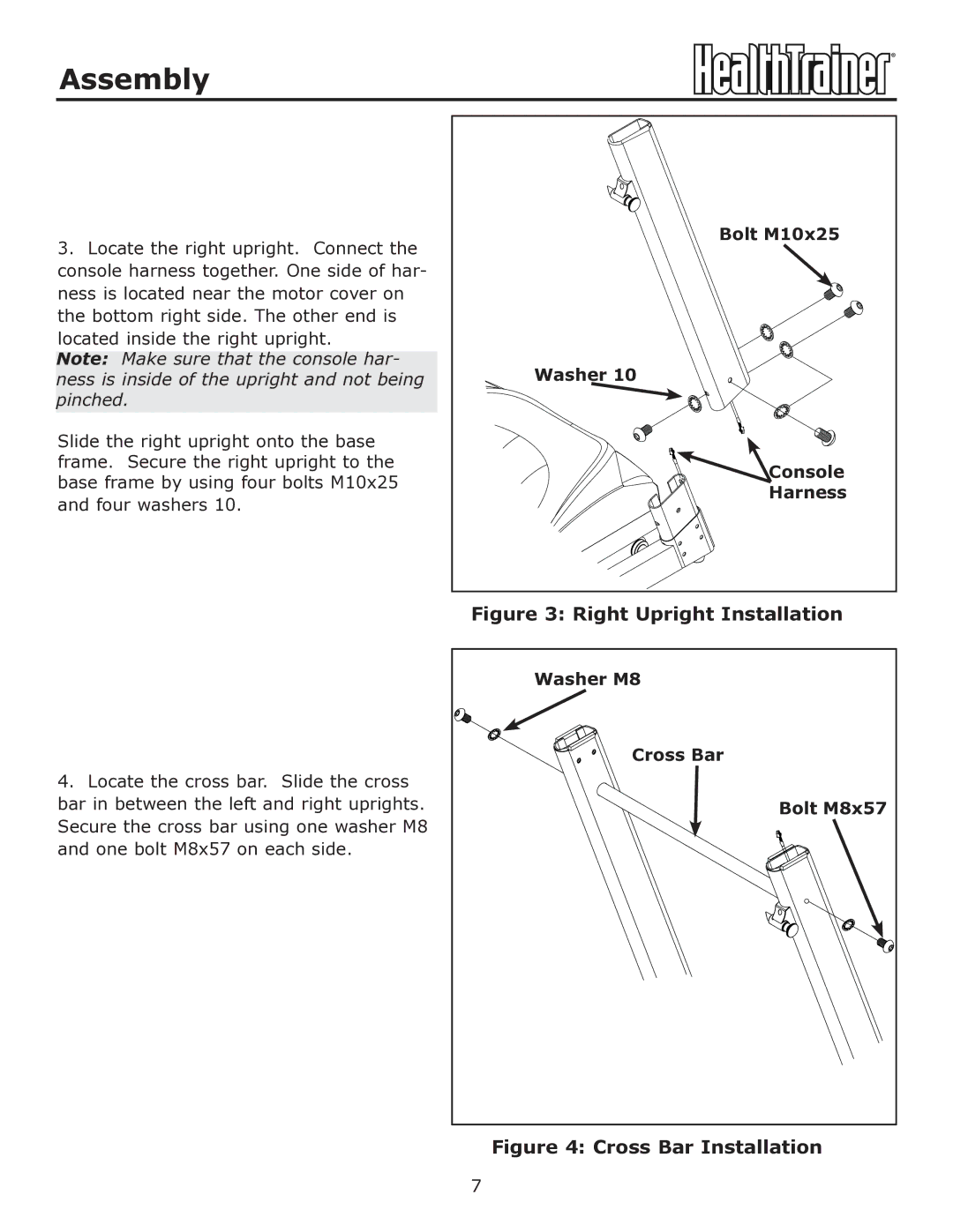 Keys Fitness HT-760T owner manual Bolt M10x25 Washer Console Harness, Washer M8, Cross Bar 