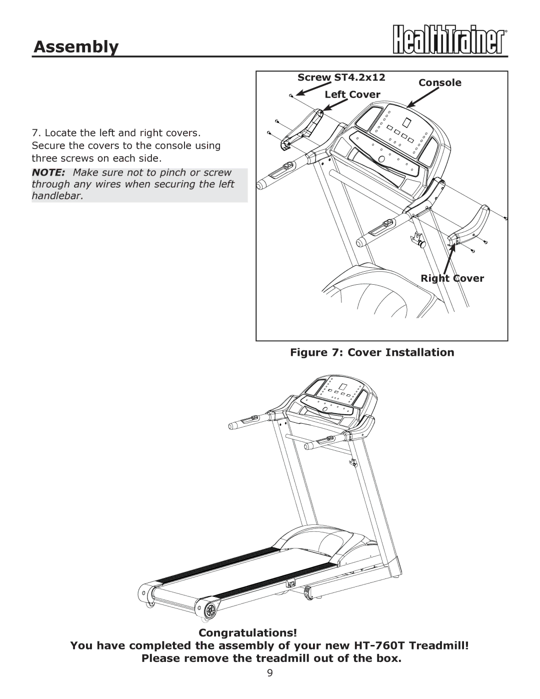 Keys Fitness HT-760T owner manual Screw ST4.2x12 Console Left Cover Right Cover 