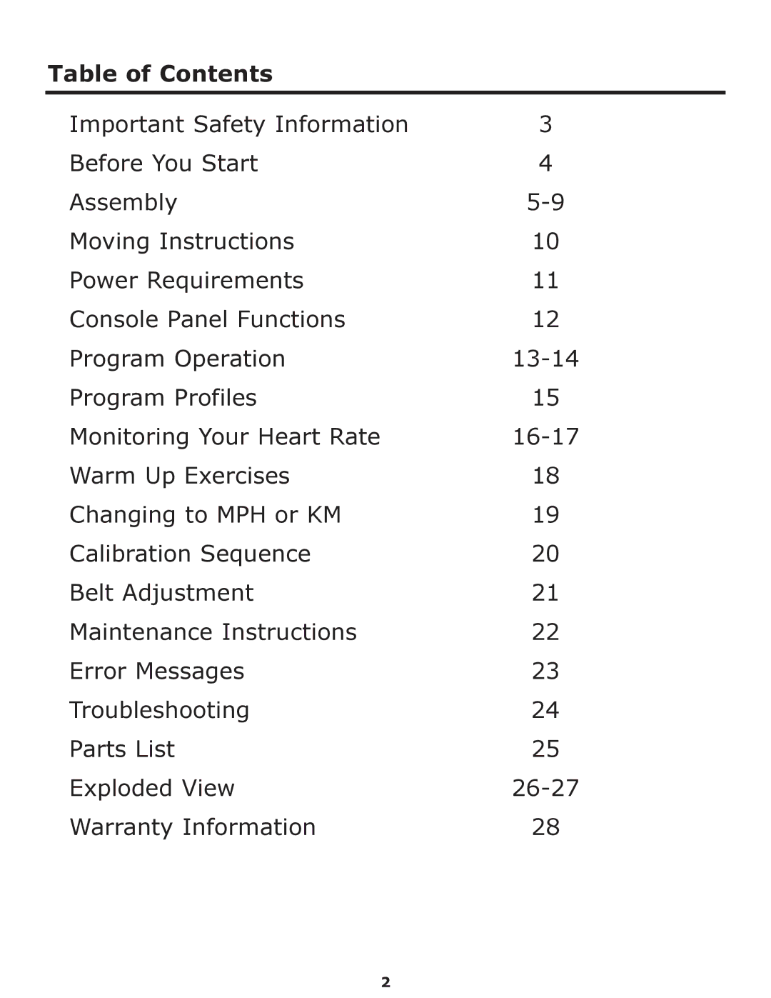 Keys Fitness HT-CLASSIC owner manual Table of Contents 