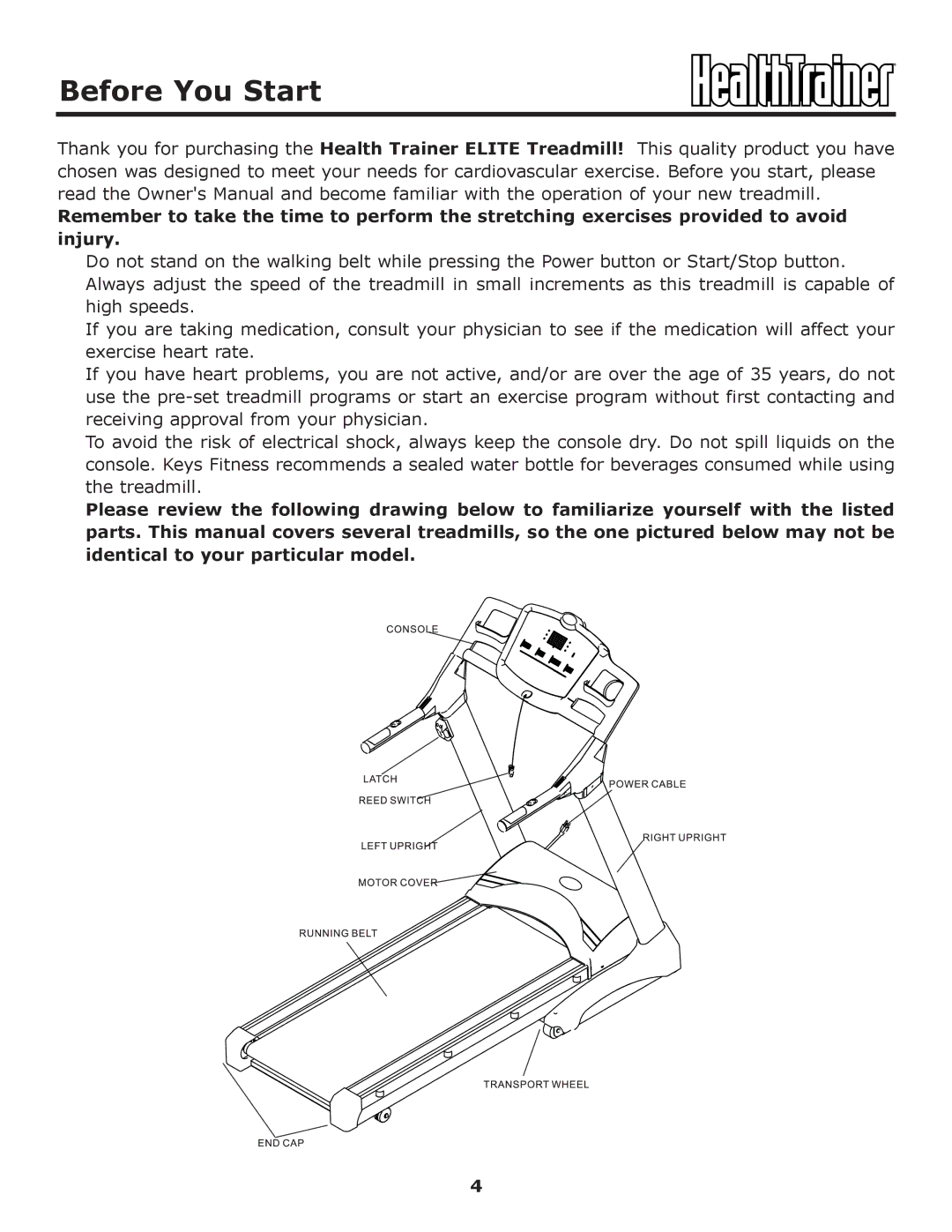 Keys Fitness HT-ELITE owner manual Before You Start 