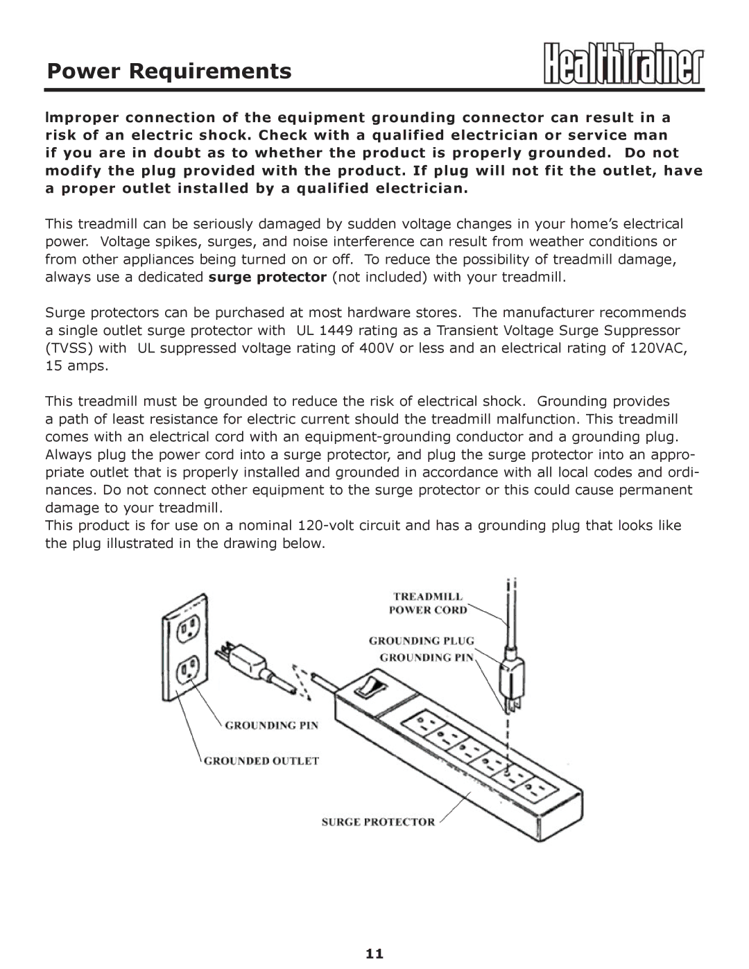 Keys Fitness HT-PRO owner manual Power Requirements 