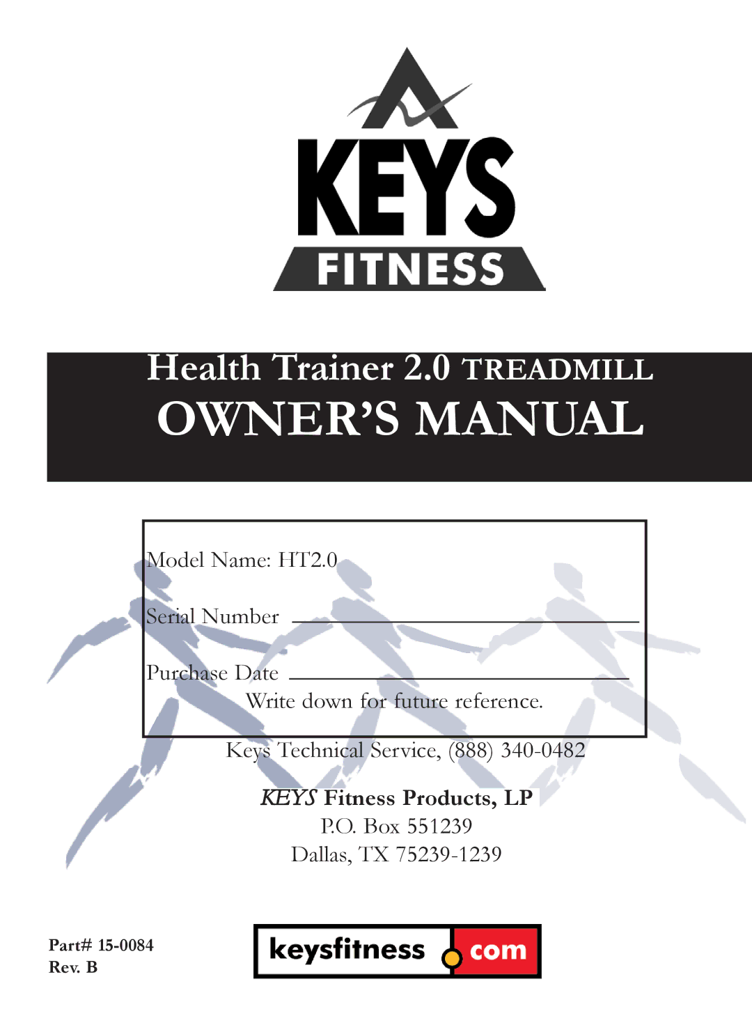 Keys Fitness HT2-0 owner manual Health Trainer 2.0 Treadmill 