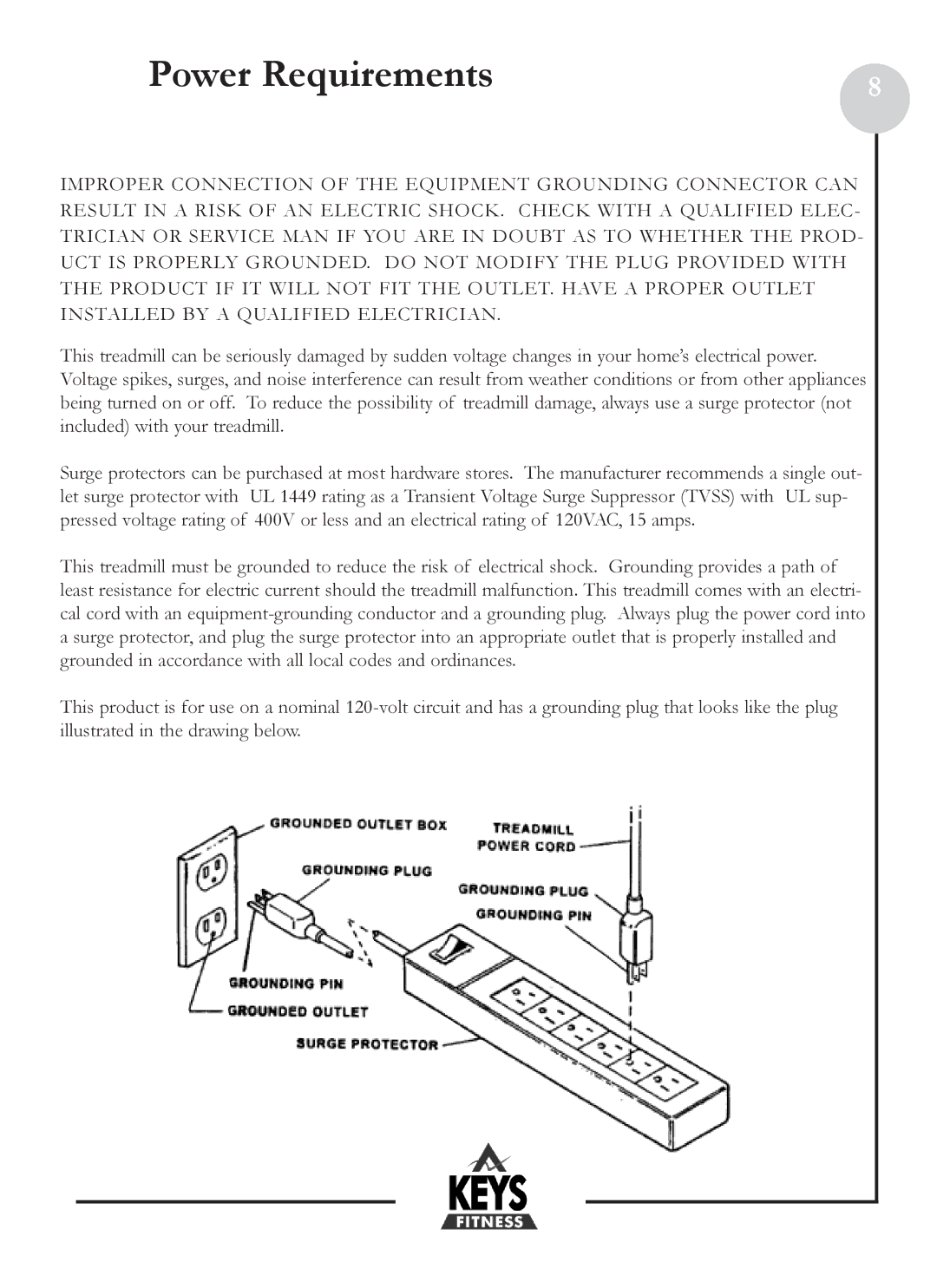 Keys Fitness HT2-0 owner manual Power Requirements 