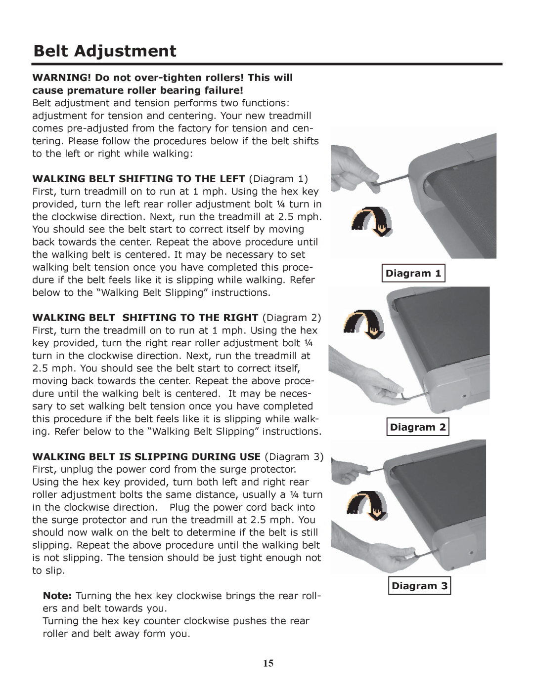 Keys Fitness HT403T owner manual Belt Adjustment 