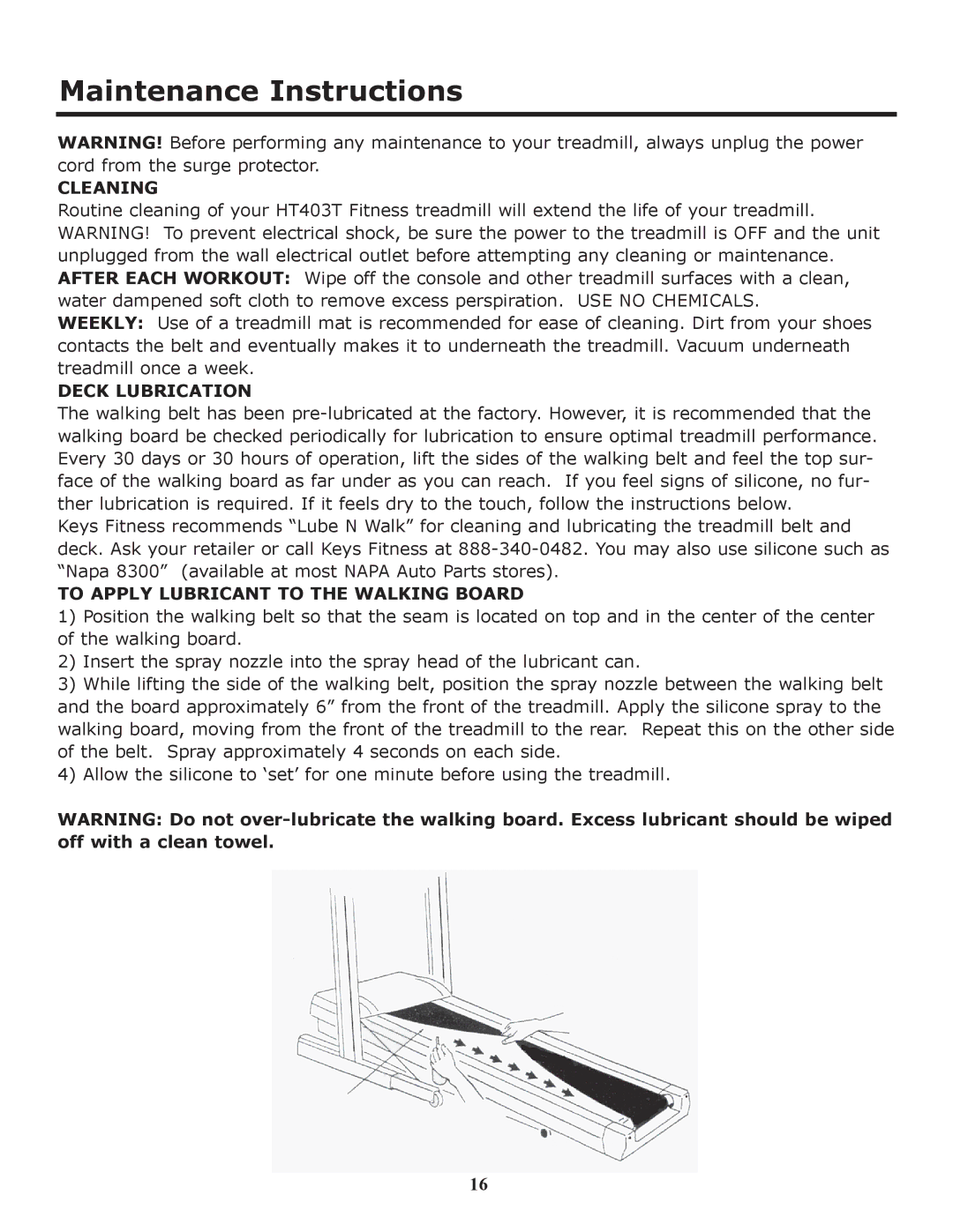 Keys Fitness HT403T owner manual Maintenance Instructions, Cleaning 