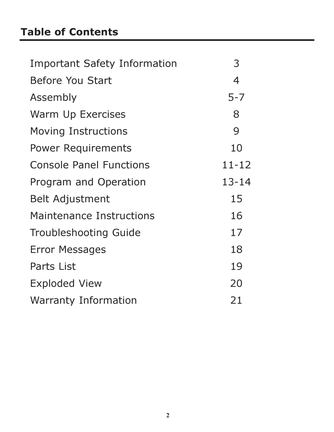 Keys Fitness HT403T owner manual Table of Contents 