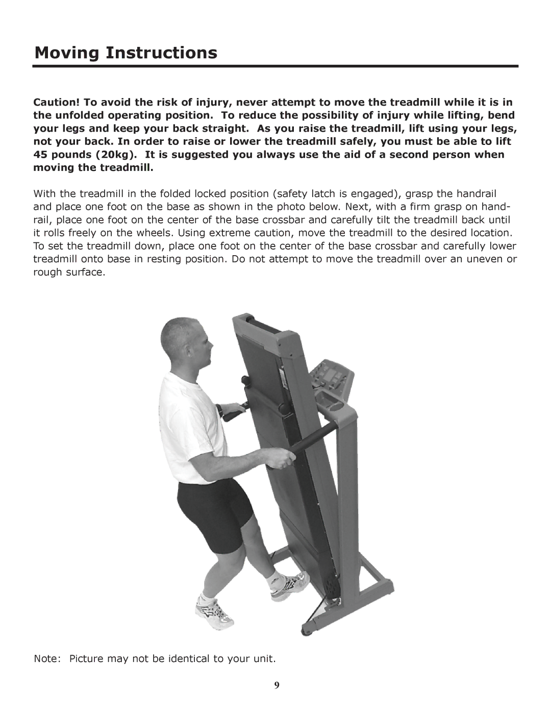 Keys Fitness HT403T owner manual Moving Instructions 